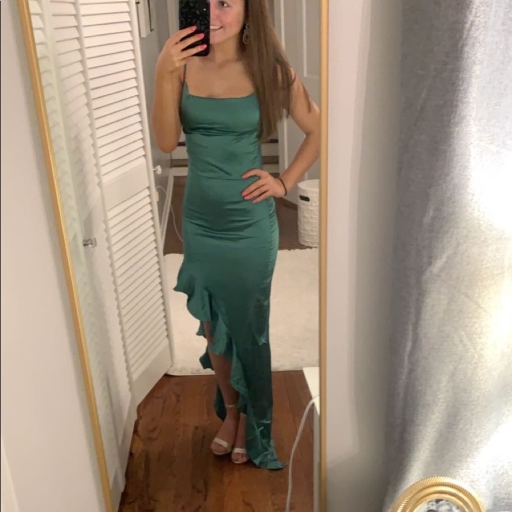 Pretty little thing green silk prom dress